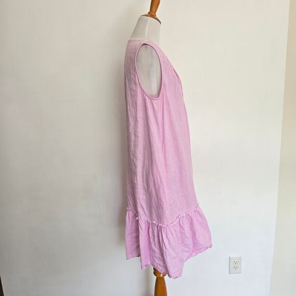 J. McLaughlin Maryann Linen Dress Pink A Line Relaxed Ruffle Women Medium - Picture 3 of 13